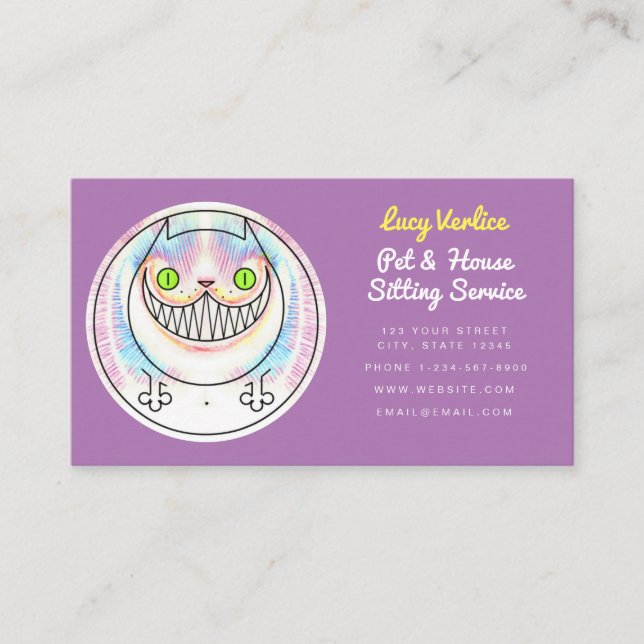 Funny Fat Cheshire Cat Pet Sitting Business Card (Front)