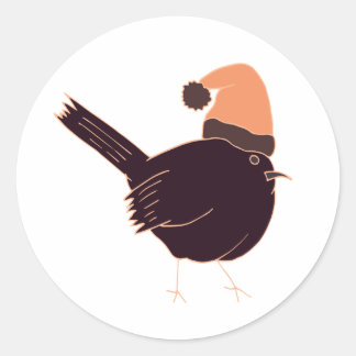 Funny fat Christmas bird with hat on Classic Round Sticker