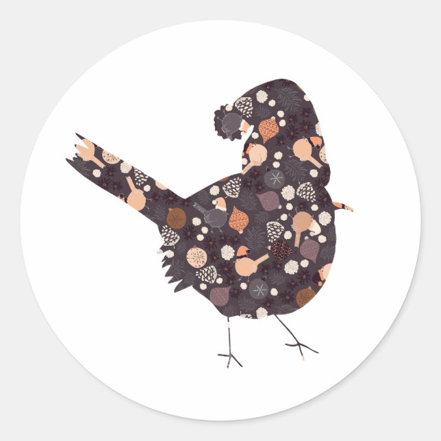 Funny fat Christmas bird with hat on Classic Round Sticker (Front)
