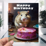 Funny Fat Hamster and Candle Cake - Happy Birthday Card<br><div class="desc">The funny fat hamster birthday card is an exceptional choice for several reasons, making it a great purchase. Its adorable design featuring a cute hamster and a pink birthday cake image is sure to bring a smile to anyone's face. Firstly, the card's unique humour sets it apart from ordinary birthday...</div>