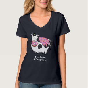 Funny Fat Holstein Cow Eating Sprinkle Doughnut T-Shirt