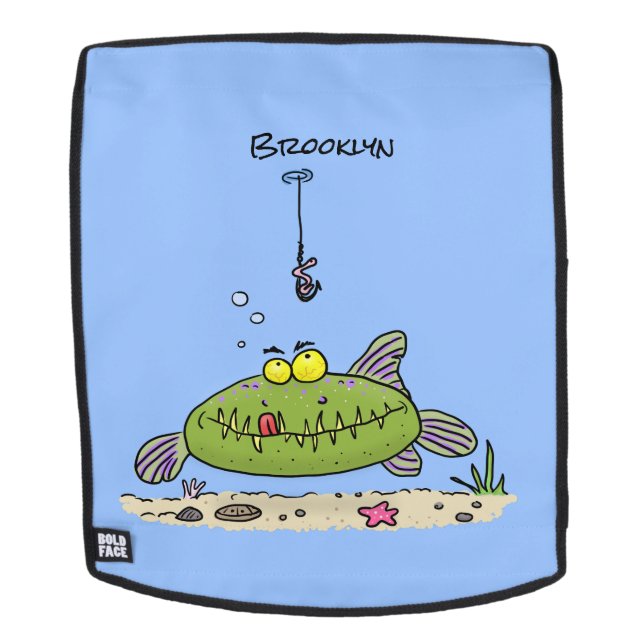 Funny fat hungry green fish fishing cartoon backpack (Removable Face)