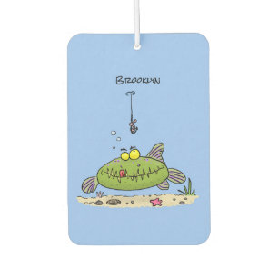 Funny fat hungry green fish fishing cartoon car air freshener