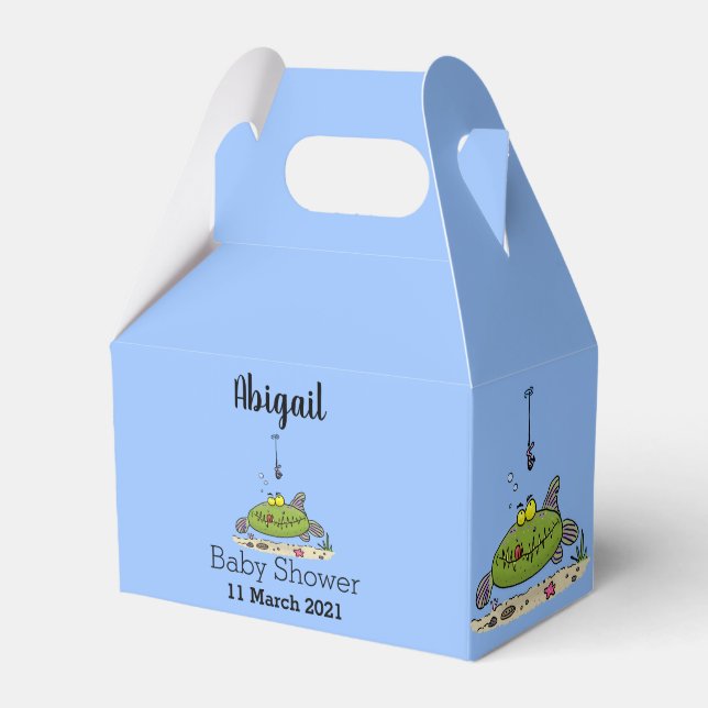 Funny fat hungry green fish fishing cartoon favour box (Front Side)