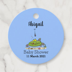 Funny fat hungry green fish fishing cartoon  favour tags