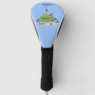 Funny fat hungry green fish fishing cartoon golf head cover