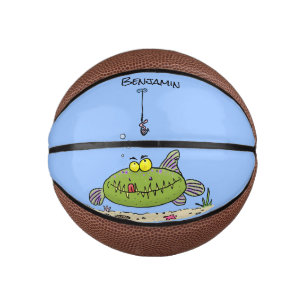 Funny fat hungry green fish fishing cartoon mini basketball