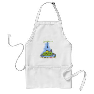 Funny fat hungry green fish fishing cartoon standard apron