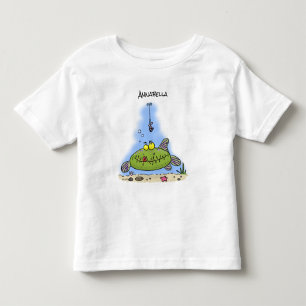 Funny fat hungry green fish fishing cartoon toddler T-Shirt