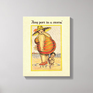 Funny Fat Lady on Beach Canvas Print