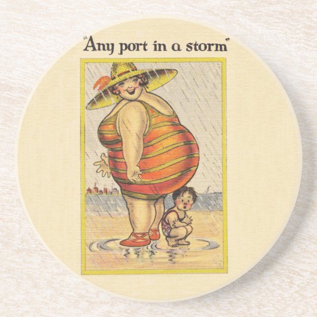 Funny Fat Lady on Beach Coaster (Front)