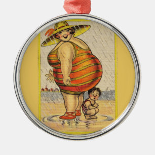 Funny Fat Lady on Beach Metal Tree Decoration