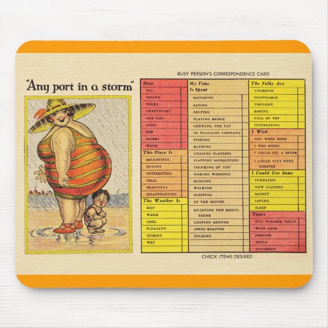 Funny Fat Lady on Beach Mouse Mat (Front)