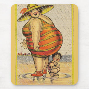 Funny Fat Lady on Beach Mouse Mat