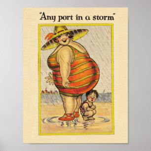 Funny Fat Lady on Beach Poster