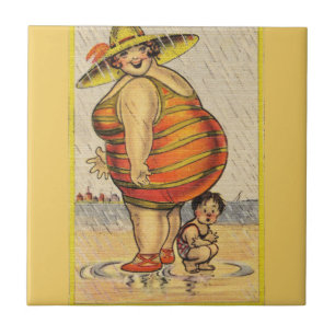 Funny Fat Lady on Beach Tile