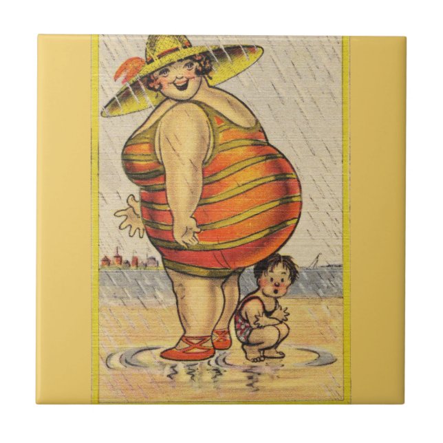 Funny Fat Lady on Beach Tile (Front)