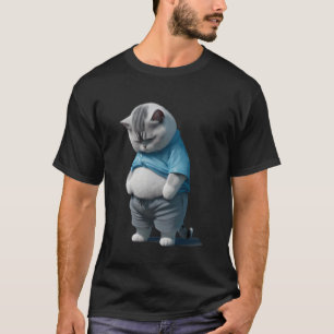 Funny Fat Sad Cat Art Design Fat Kitten Cat Lover T-Shirt