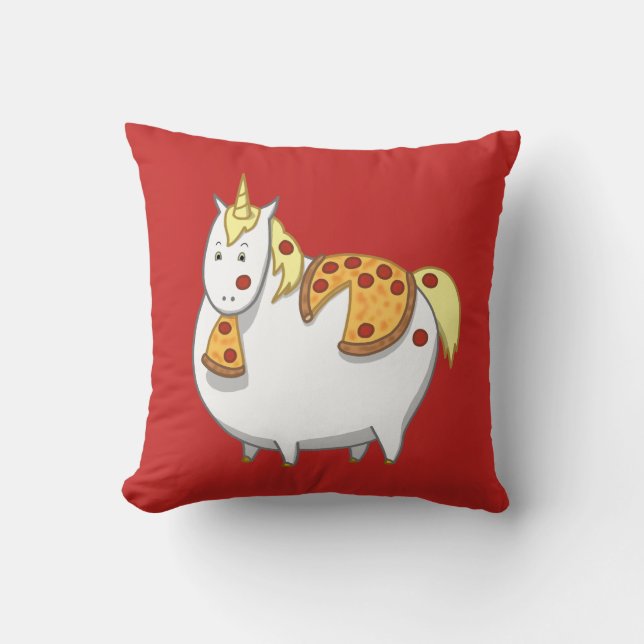 Funny Fat Unicorn Eating Pepperoni Pizza Cushion (Front)