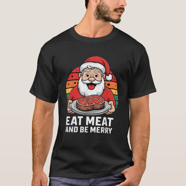 Funny Father Christmas Xmas Butcher Meat Steak Par T-Shirt (Front)