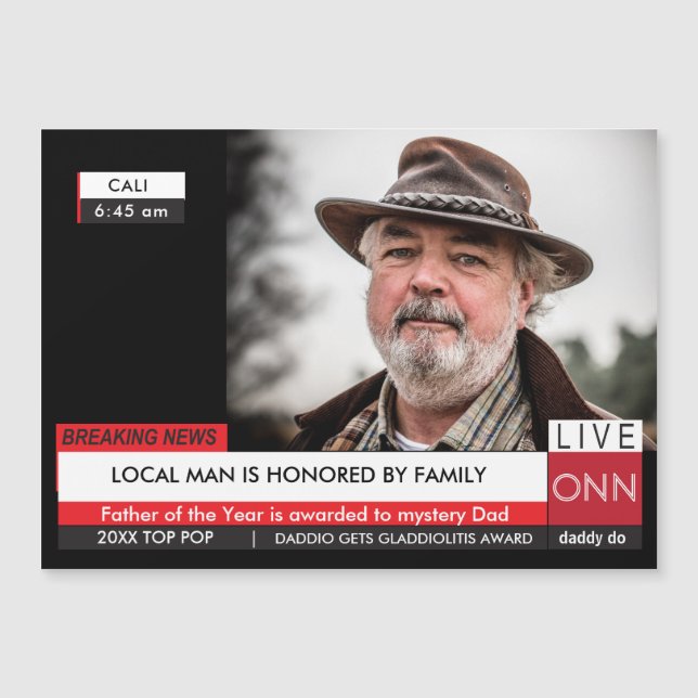 Funny Father’s Day 🎉 Fake TV News Magnetic Card (Front)