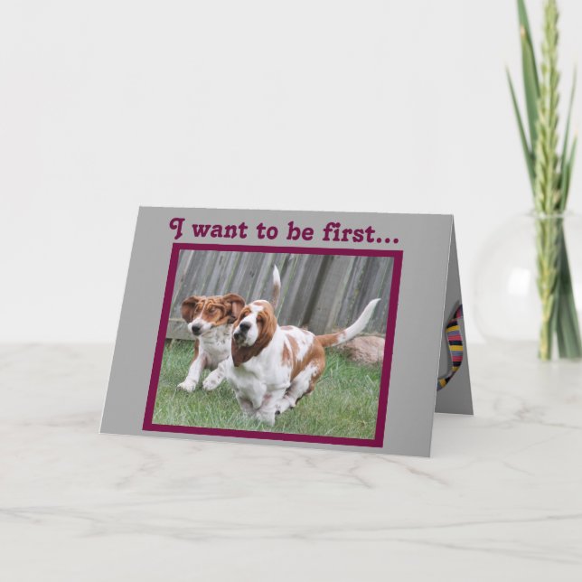 Funny "Father's Day" Card w/Cute Running Bassets (Front)