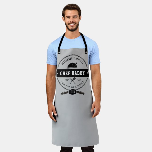 Funny Father's Day Chef Daddy Cool Grey & Black Ap Apron (Worn)