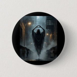 Funny fathers day ghost heart hands scary face 6 cm round badge