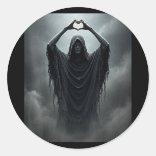 Funny fathers day ghost heart hands scary face classic round sticker