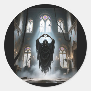Funny fathers day ghost heart hands scary face classic round sticker