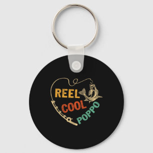 Funny Fathers Day Vintage Fishing Reel Cool Poppo Key Ring