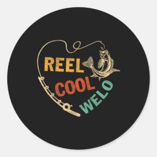 Funny Fathers Day Vintage Fishing Reel Cool Welo Classic Round Sticker