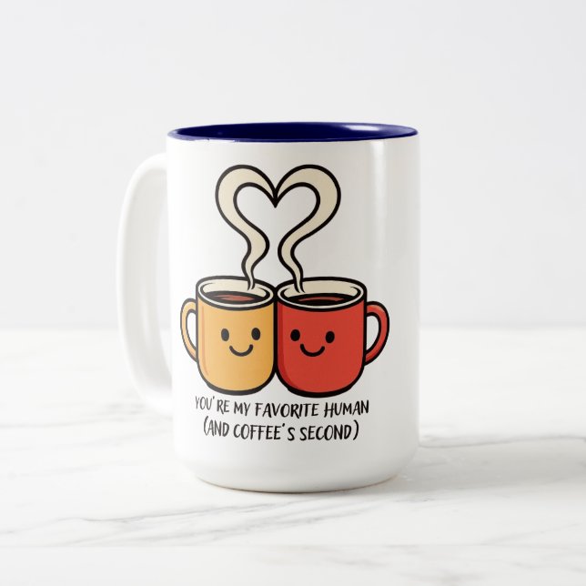 Funny Favorite Human & Coffee Quote Couple Mug (Front Left)
