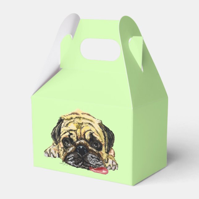 Funny Favour Box with Fun Tired Pug Dog (Front Side)