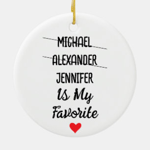 Funny Favourite Child With Personalised 3 Names Ceramic Tree Decoration
