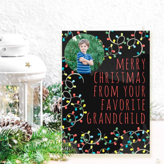 Funny Favourite Grandchild Photo Christmas Lights Holiday Card (Creator Uploaded)