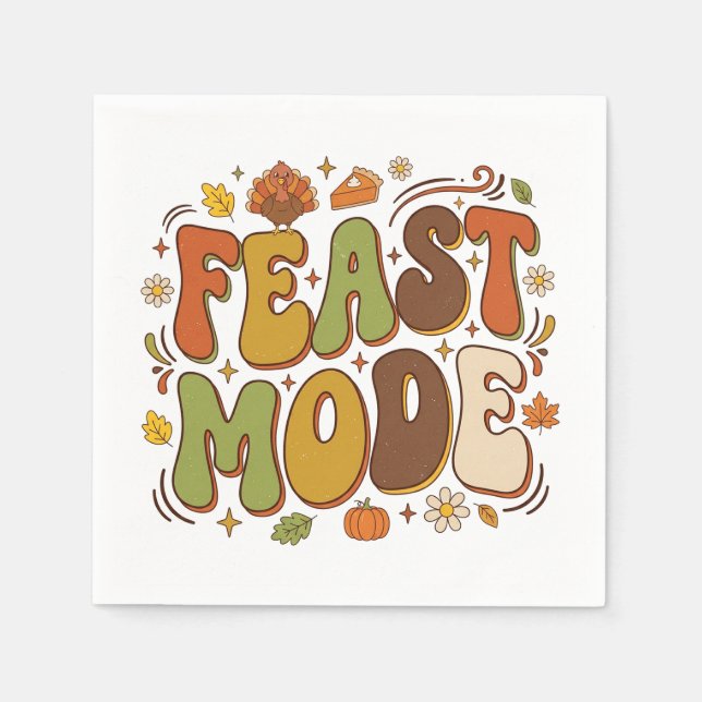 Funny Feast Mode Retro Thanksgiving Napkin (Front)
