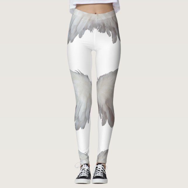 Funny Feathers Angel Wings Feather White Leggings (Front)