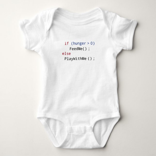 Funny FeedMe or PlayWithMe Code White Baby Bodysuit (Front)