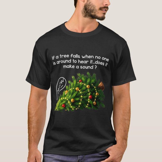 Funny Felines Pushing Christmas Tree Ugly Xmas Paj T-Shirt (Front)
