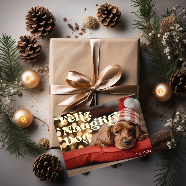 Funny Feliz Naughty Dog Pet Christmas Modern Foil Holiday Card (Funny Feliz Naughty Dog Pet Christmas Modern Foil Holiday Card)