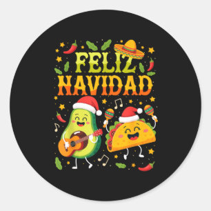 Funny Feliz Navidad Avocado Tacos Mexican Christma Classic Round Sticker