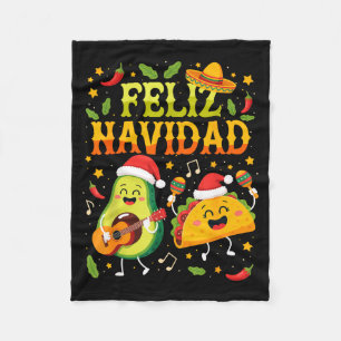 Funny Feliz Navidad Avocado Tacos Mexican Christma Fleece Blanket