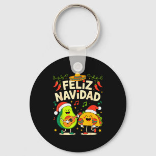 Funny Feliz Navidad Avocado Tacos Mexican Christma Key Ring