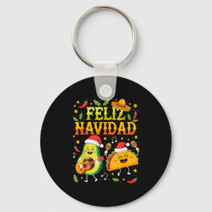 Funny Feliz Navidad Avocado Tacos Mexican Christma Key Ring