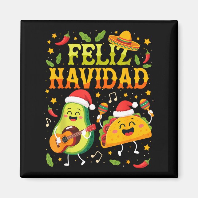 Funny Feliz Navidad Avocado Tacos Mexican Christma Magnet (Front)