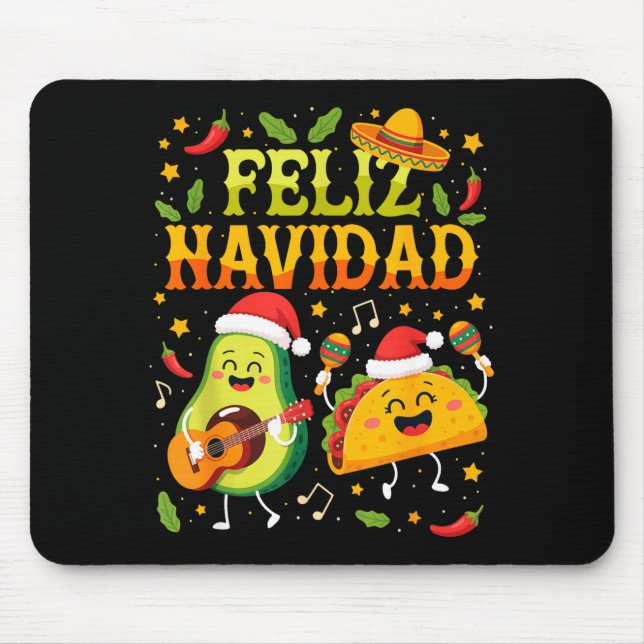 Funny Feliz Navidad Avocado Tacos Mexican Christma Mouse Mat (Front)