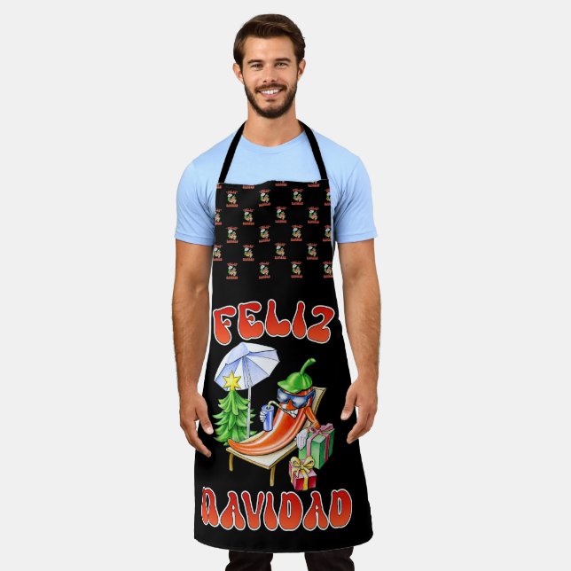 Funny Feliz Navidad Cute Christmas Chilli Apron (Worn)