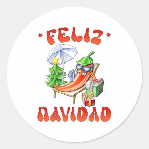 Funny Feliz Navidad Cute Christmas Chilli Classic Round Sticker