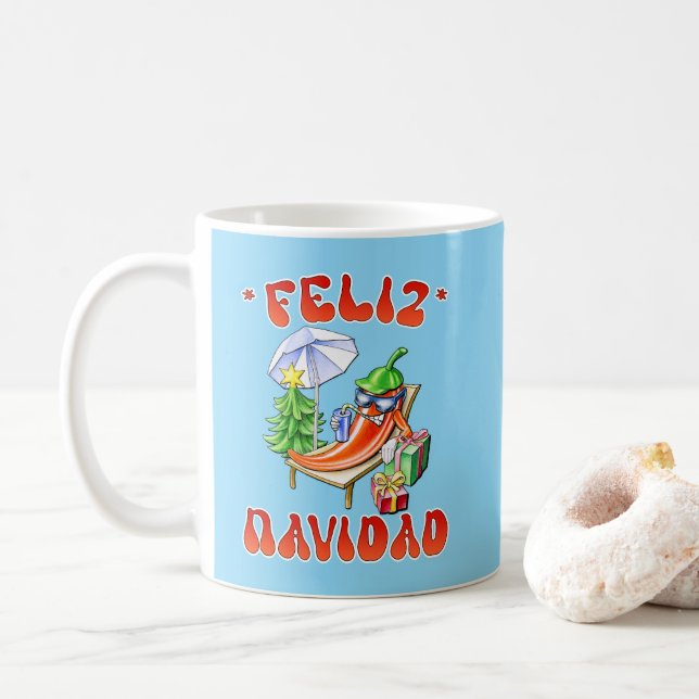 Funny Feliz Navidad Cute Christmas Chilli Coffee Mug (With Donut)
